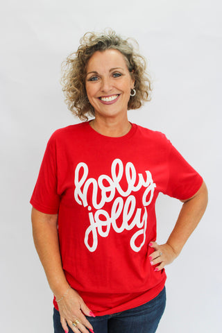 Holly Jolly Red Tee White Letters