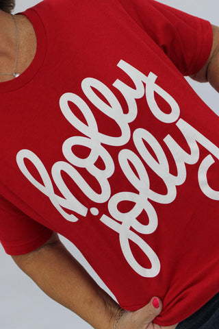 Holly Jolly Red Tee White Letters