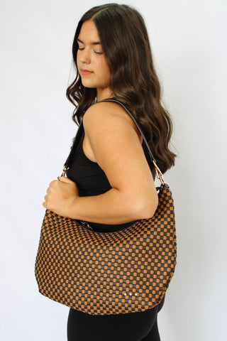 Sienna Slouchy Woven Bag-Checkered Coffee - Trudy's Trendy Boutique
