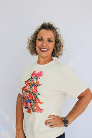 Mixed Christmas Tree Tee-White - Trudy's Trendy Boutique