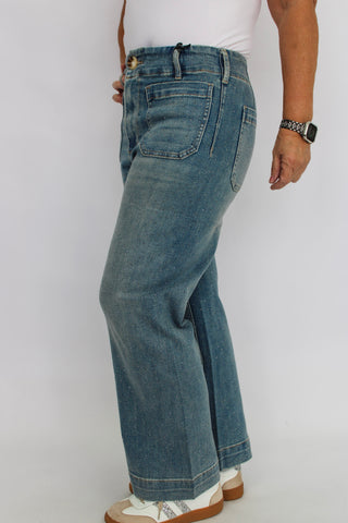 Mica HR Wide Leg Cropped Embellished Jeans - Trudy's Trendy Boutique