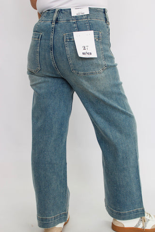 Mica HR Wide Leg Cropped Embellished Jeans