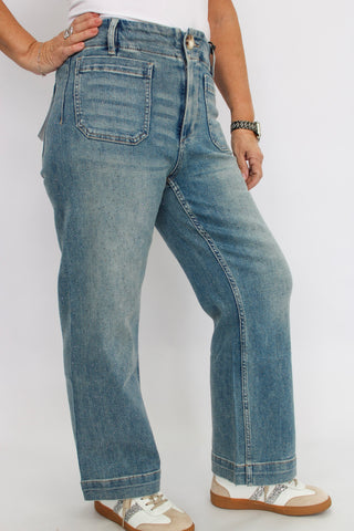 Mica HR Wide Leg Cropped Embellished Jeans - Trudy's Trendy Boutique