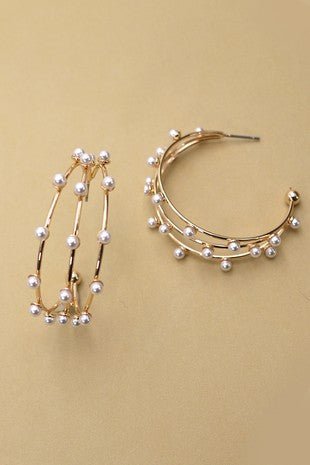 Triple Row Wire Pearl Earrings - Trudy's Trendy Boutique