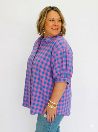 Retro Check Dolman Blouse - Trudy's Trendy Boutique