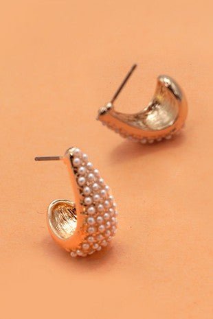 Pearl Studded Huggie Hoops - Trudy's Trendy Boutique