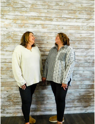 Ribbon & Stripe Mix Top - Trudy's Trendy Boutique
