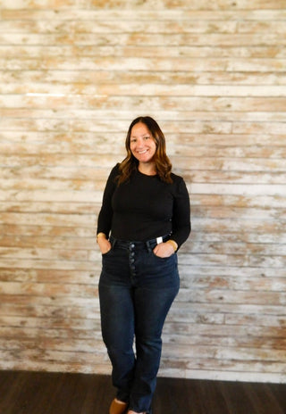 Long Sleeve Round Neck/Black - Trudy's Trendy Boutique