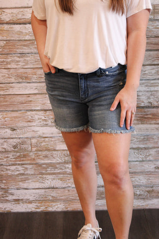 Judy Blue HW VFront Shorts - Trudy's Trendy Boutique
