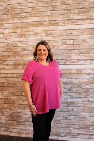 V - Neck Ribbed Top/Curvy - Trudy's Trendy Boutique