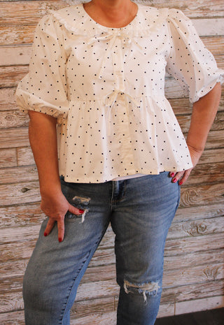 Polka Dot Collar Top - Trudy's Trendy Boutique