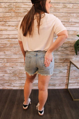 Cello High Rise Mom Short Fray Bottom - Trudy's Trendy Boutique