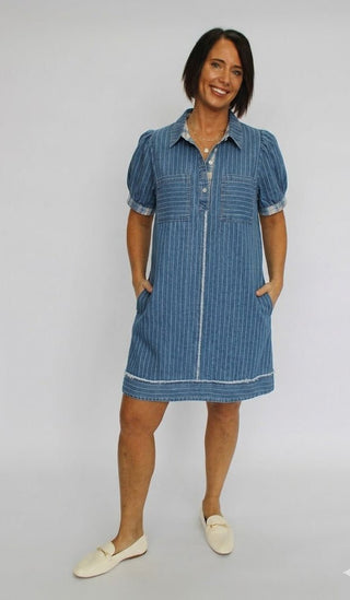 Dockside Stripe Denim Dress - Trudy's Trendy Boutique