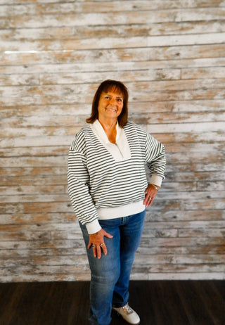 Coastal Zip Stripe Sweatshirt - Trudy's Trendy Boutique