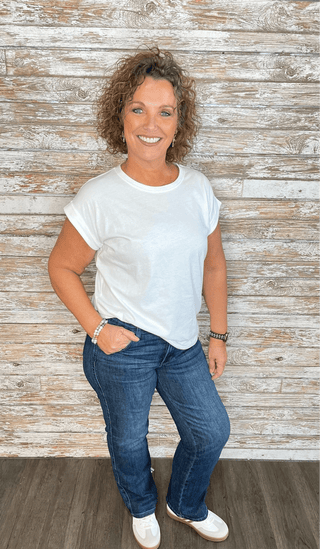 Round Neck Folded Short Sleeve - Trudy's Trendy Boutique