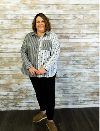 Ribbon & Stripe Mix Top - Trudy's Trendy Boutique