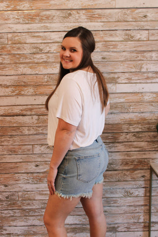 Cello High Rise Mom Short Fray Bottom - Trudy's Trendy Boutique