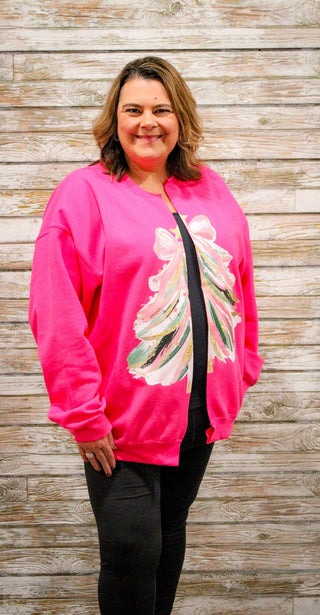 Painted Christmas Tree Split Front Sweatshirt - Trudy's Trendy Boutique