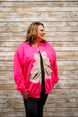 Painted Christmas Tree Split Front Sweatshirt - Trudy's Trendy Boutique