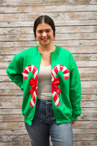 Candy Cane Bow Split Sweatshirt - Trudy's Trendy Boutique