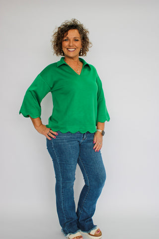 Camille Scallop Collar Top Reg/Curvy - Trudy's Trendy Boutique