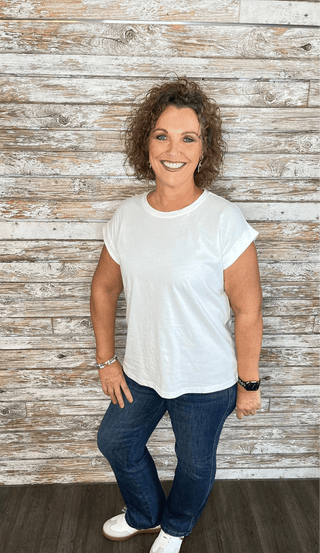 Round Neck Folded Short Sleeve - Trudy's Trendy Boutique