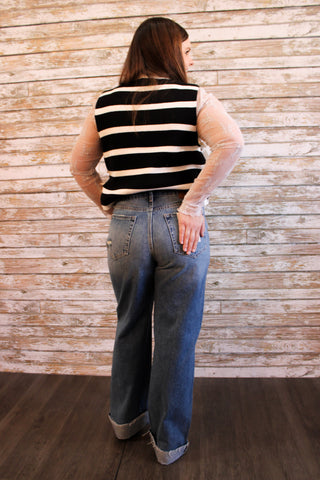 Hidden Crossover Cuffed Dad Jeans - Trudy's Trendy Boutique