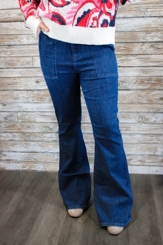 Judy Blue HW Flare with Patch Pockets - Trudy's Trendy Boutique