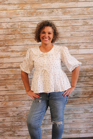 Polka Dot Collar Top - Trudy's Trendy Boutique