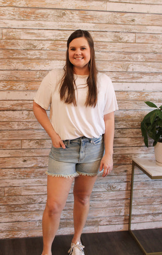 Cello High Rise Mom Short Fray Bottom - Trudy's Trendy Boutique