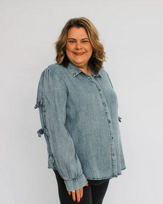 Tie & Tied Washed Denim Shirt Reg/Curvy - Trudy's Trendy Boutique