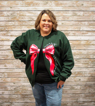 Merry Christmas Bow Split Sweatshirt - Trudy's Trendy Boutique