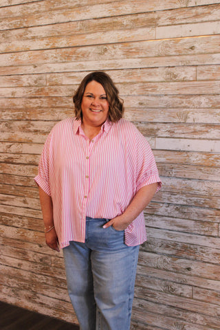 Harborline Relaxed Button - Up Top/Curvy - Trudy's Trendy Boutique