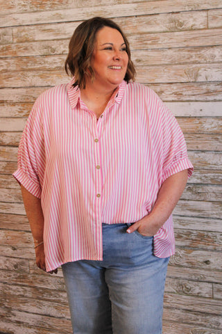 Harborline Relaxed Button - Up Top/Curvy - Trudy's Trendy Boutique