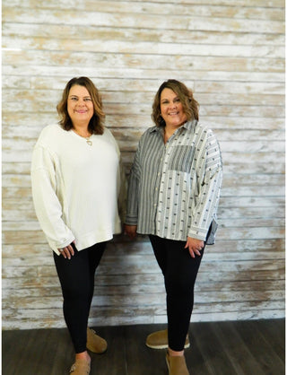Ribbon & Stripe Mix Top - Trudy's Trendy Boutique