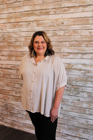 Harborline Relaxed Button - Up Top/Curvy - Trudy's Trendy Boutique