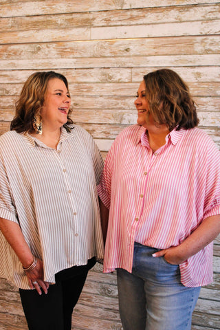 Harborline Relaxed Button - Up Top/Curvy - Trudy's Trendy Boutique