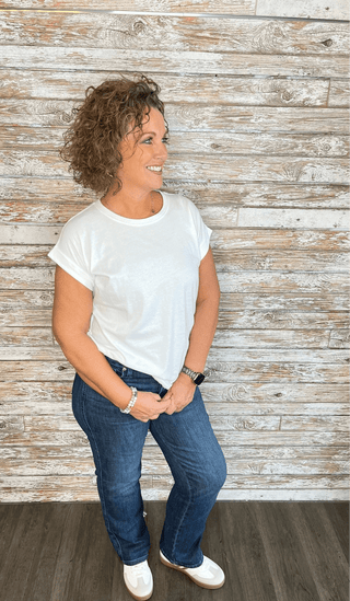 Round Neck Folded Short Sleeve - Trudy's Trendy Boutique