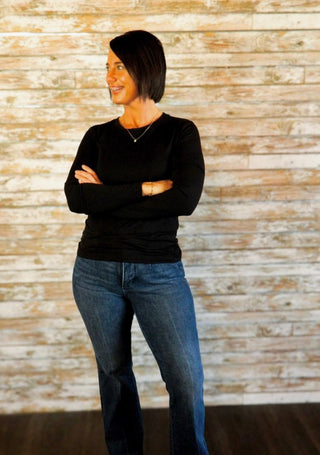 Long Sleeve Round Neck/Black - Trudy's Trendy Boutique