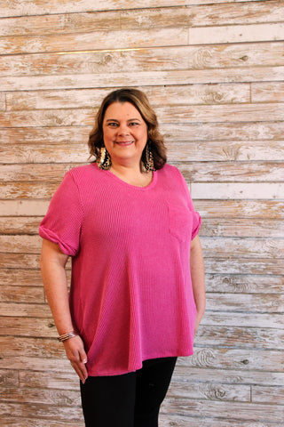 V - Neck Ribbed Top/Curvy - Trudy's Trendy Boutique