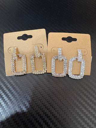Square Rhinestone Drop Earrings - Trudy's Trendy Boutique