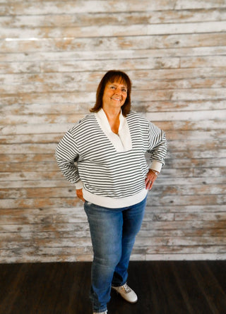 Coastal Zip Stripe Sweatshirt - Trudy's Trendy Boutique