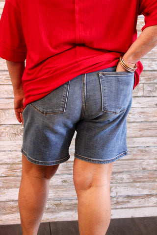 Judy Blue HW 2Button Dad Shorts/Curvy - Trudy's Trendy Boutique