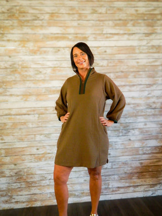 Toasted Honey Waffle Knit Dress/Curvy - Trudy's Trendy Boutique