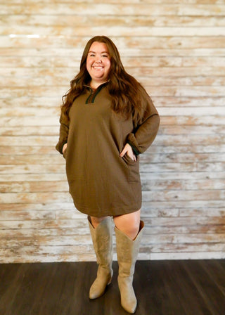 Toasted Honey Waffle Knit Dress/Curvy - Trudy's Trendy Boutique