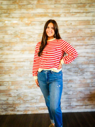 Cherry Stripe Charm Top - Trudy's Trendy Boutique
