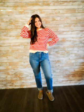 Cherry Stripe Charm Top - Trudy's Trendy Boutique