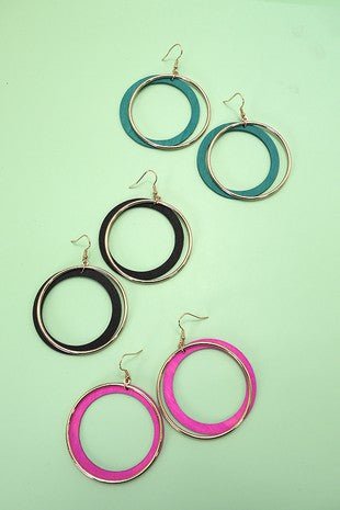 Double Circle Wood Gold Hoop Earrings - Trudy's Trendy Boutique