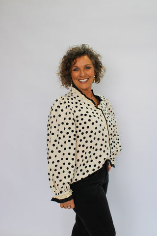 Midnight Dot Ruffle Blouse - Trudy's Trendy Boutique