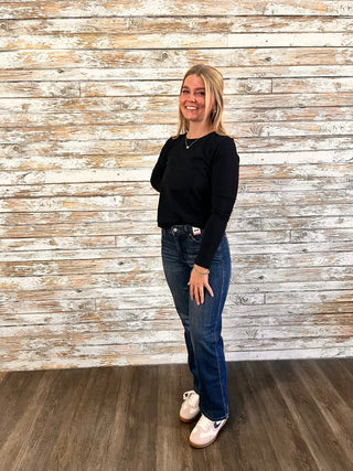 Long Sleeve Round Neck/Black - Trudy's Trendy Boutique